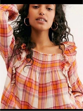 We the Free Sienna Plaid Blouse Sz Medium